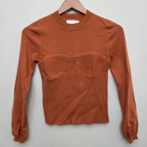 ASOS Design Rust Brown Bustier Ribbed Long Sleeve Top Size US 4
